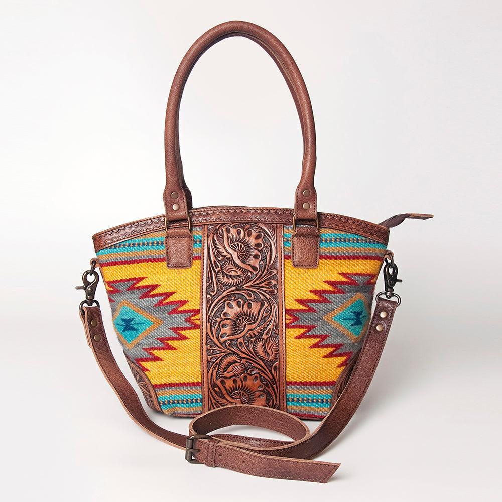 American Darling Hand-Tooled Saddle Blanket Leather Tote