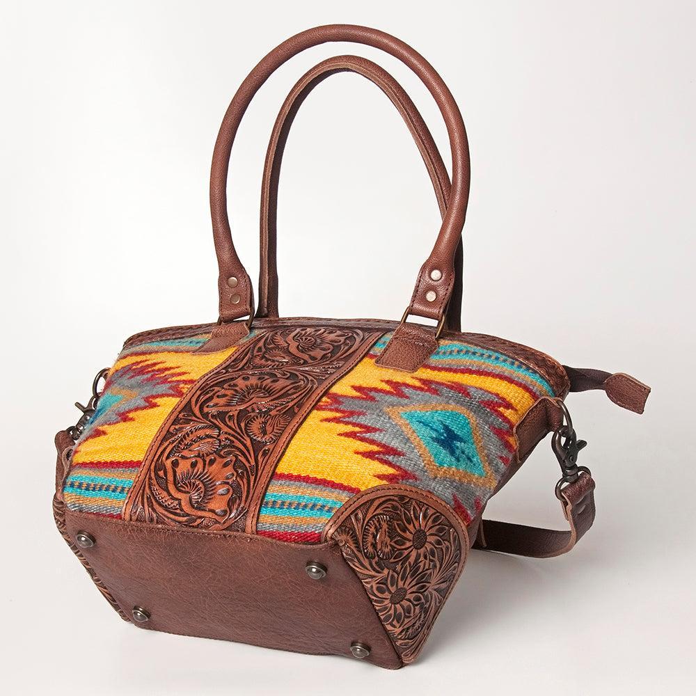 American Darling Hand-Tooled Saddle Blanket Leather Tote
