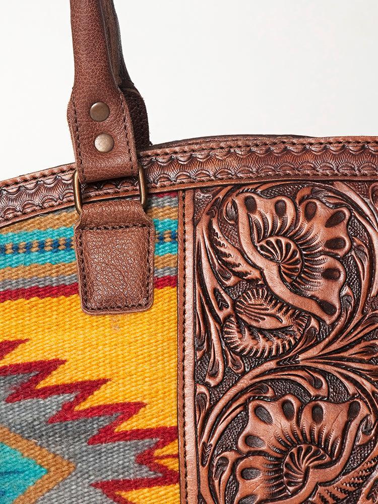 American Darling Hand-Tooled Saddle Blanket Leather Tote