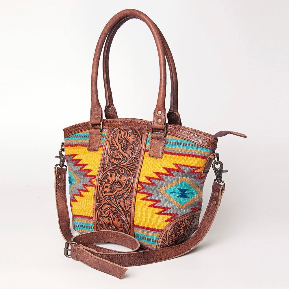 American Darling Hand-Tooled Saddle Blanket Leather Tote