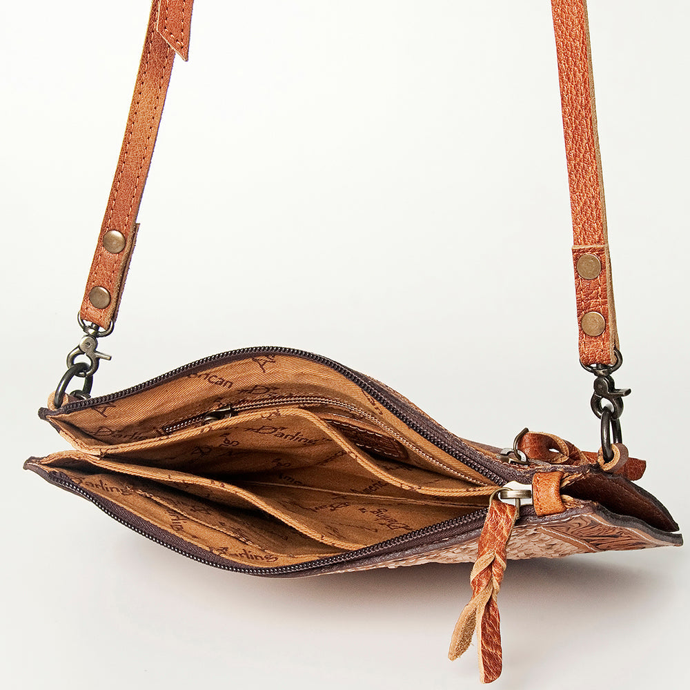 American Darling Wallet for Women, Hand Tooled Floral Leather, Vegetable-Tanned Full Grain Western Clutch with YKK Zipper
