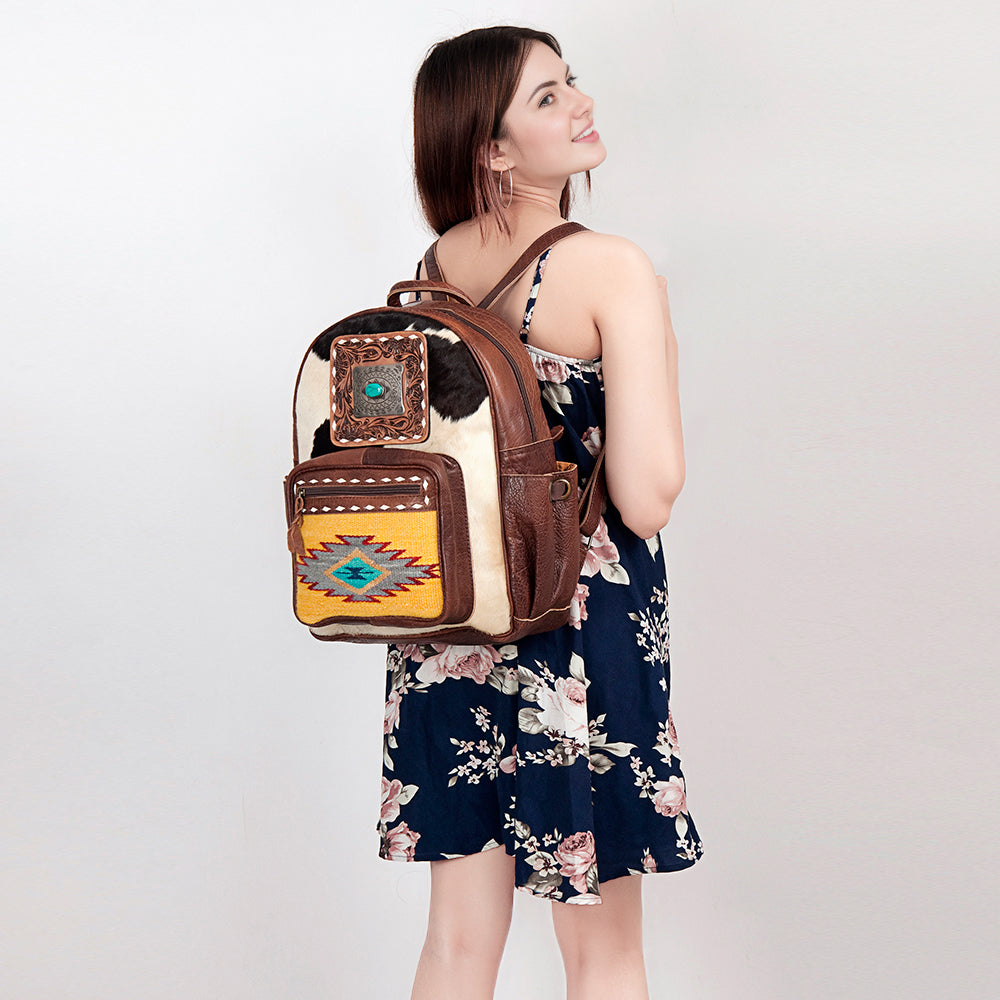 American Darling Hand-Tooled Saddle Blanket Hair-On Leather Backpack
