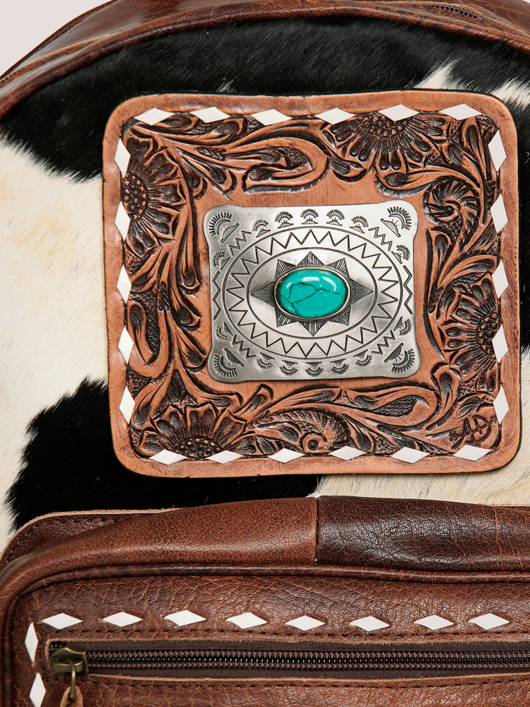 American Darling Hand-Tooled Saddle Blanket Hair-On Leather Backpack