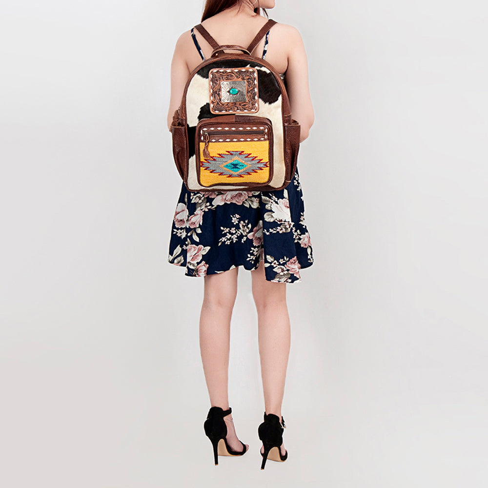 American Darling Hand-Tooled Saddle Blanket Hair-On Leather Backpack