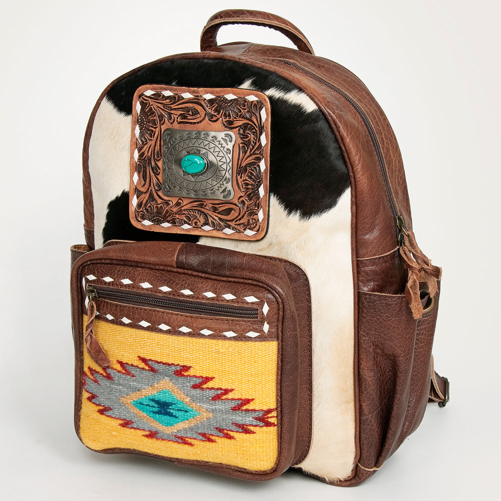 American Darling Hand-Tooled Saddle Blanket Hair-On Leather Backpack