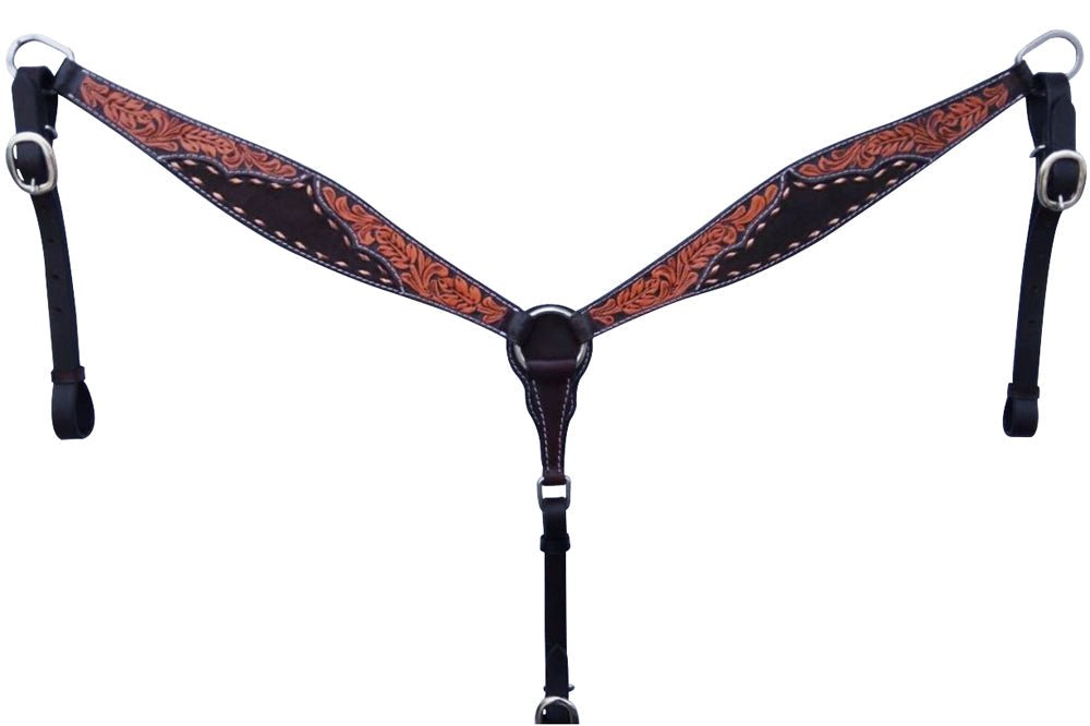 Bar H Equine Horse LeatherLeaf Hand Carved One Ear Headstall Brown