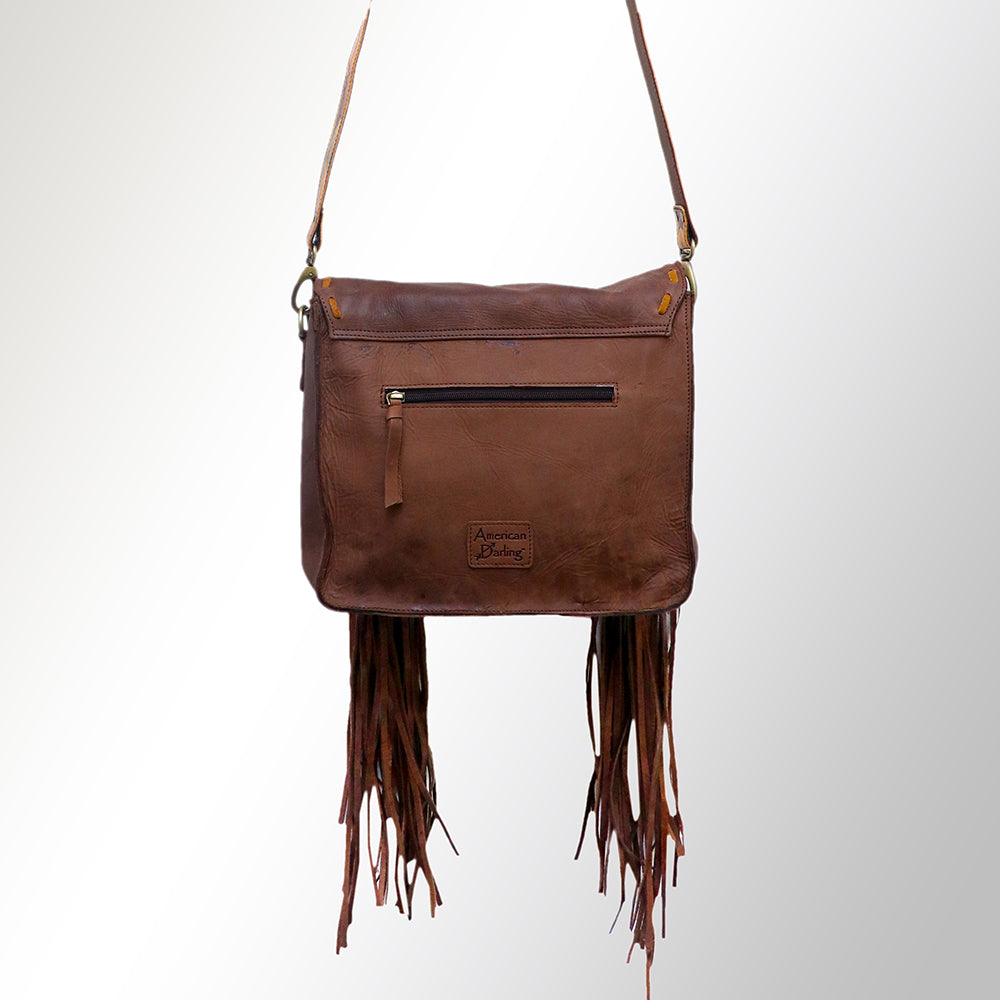 American Darling Cross body Bag Hand Tooled Floral Leather Fringed Western Purse 12in x 12in