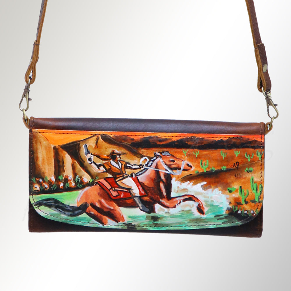 American Darling Small Cross body Bag Genuine Vegetable Tanned Leather Wallet Purse Western Handbag 4in x 1in x 8in