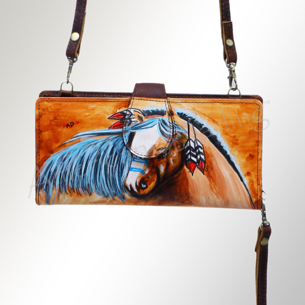 American Darling Wristlet Bag, Hand-Painted Genuine Leather, Western Vegetable Tanned Full Grain Leather Wallet Bag