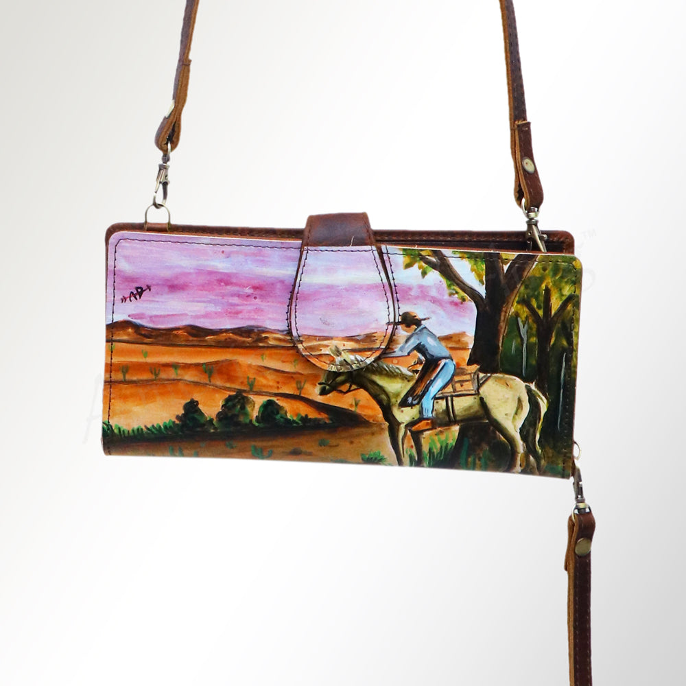 American Darling Wristlet Bag, Hand-Painted Genuine Leather, Western Vegetable Tanned Full Grain Leather Wallet Bag