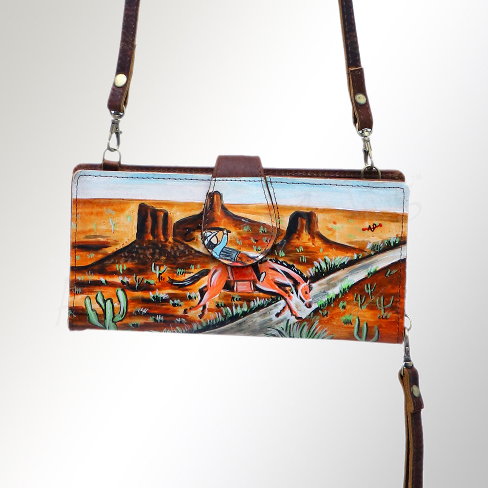 American Darling Wristlet Bag, Hand-Painted Genuine Leather, Western Vegetable Tanned Full Grain Leather Wallet Bag