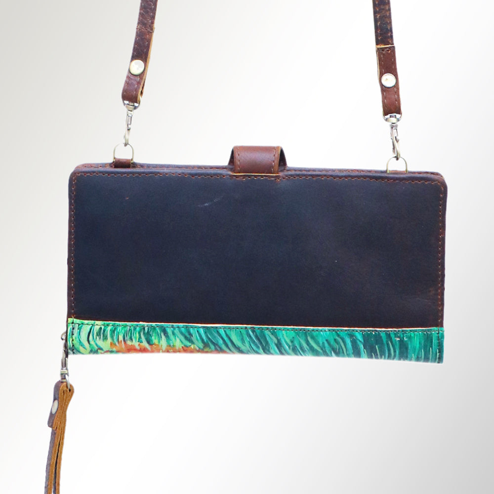 American Darling Wristlet Bag, Hand-Painted Genuine Leather, Western Vegetable Tanned Full Grain Leather Wallet Bag