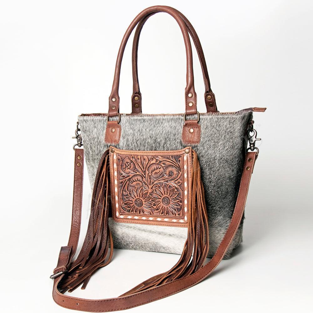 American Darling Hand-Tooled Hair-On Leather Tote