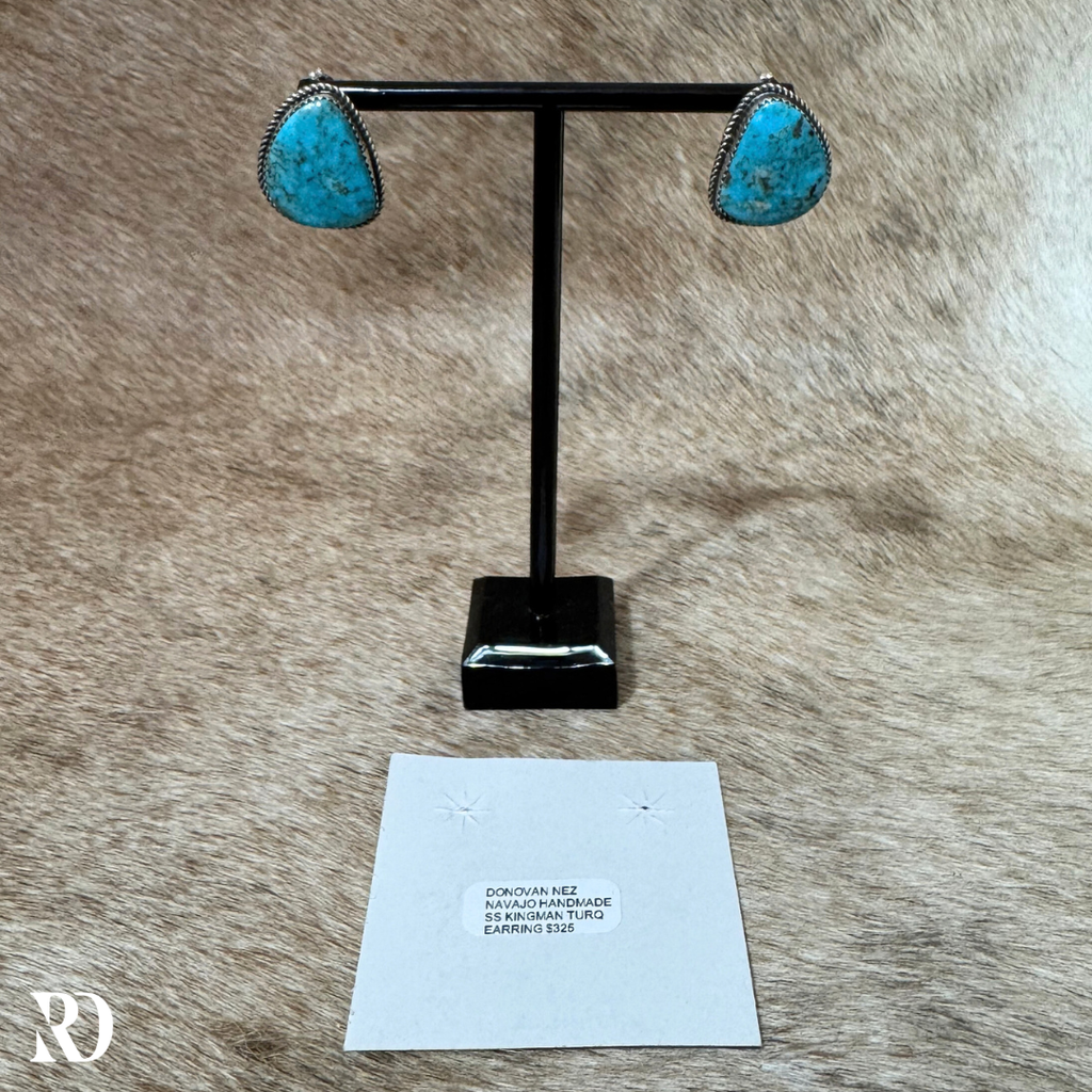 Kingman Turquoise Stud Earrings By Donovan Nez — view 4