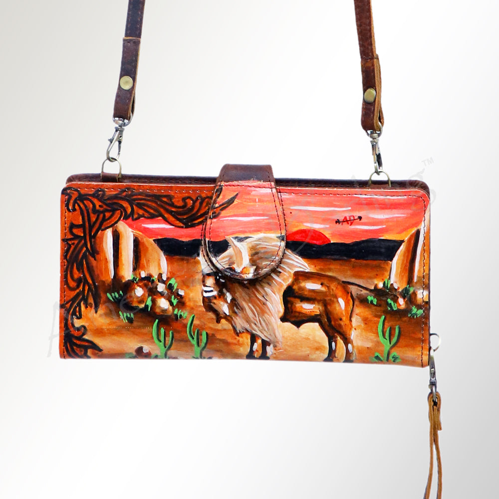 American Darling Wristlet Bag, Hand-Painted Genuine Leather, Western Vegetable Tanned Full Grain Leather Wallet Bag