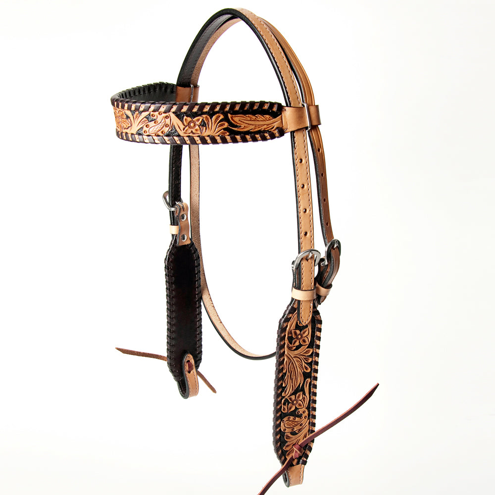 American Darling Western Horse Floral Headstall Genuine Leather Tan