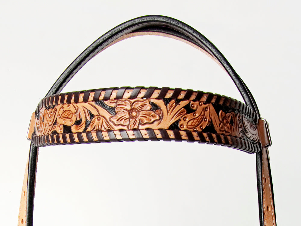 American Darling Western Horse Floral Headstall Genuine Leather Tan