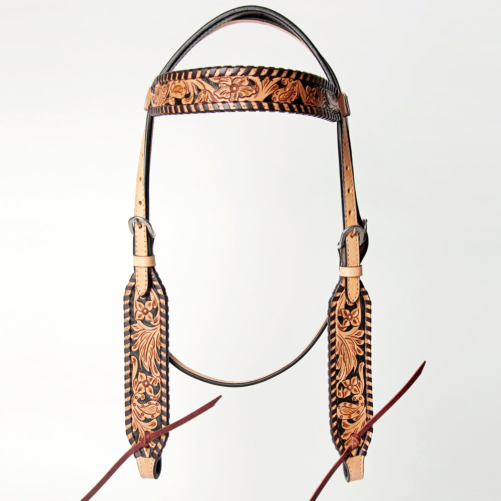 American Darling Western Horse Floral Headstall Genuine Leather Tan