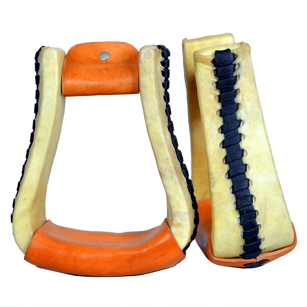 HILASON Horse Western Saddle Rawhide Leather Stirrups Pair | for Barrel Racing Horses