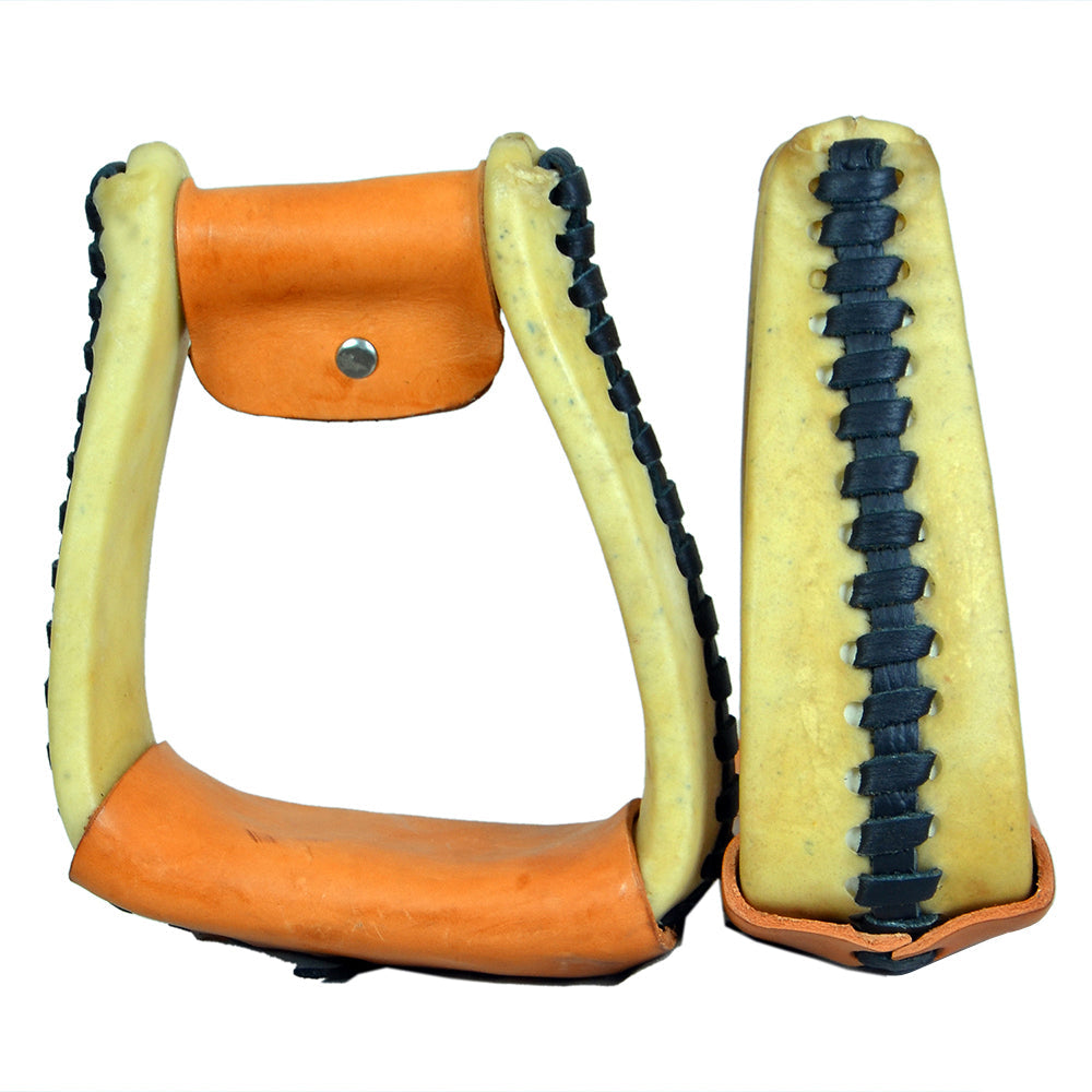 HILASON Horse Western Saddle Rawhide Leather Stirrups Pair | for Barrel Racing Horses