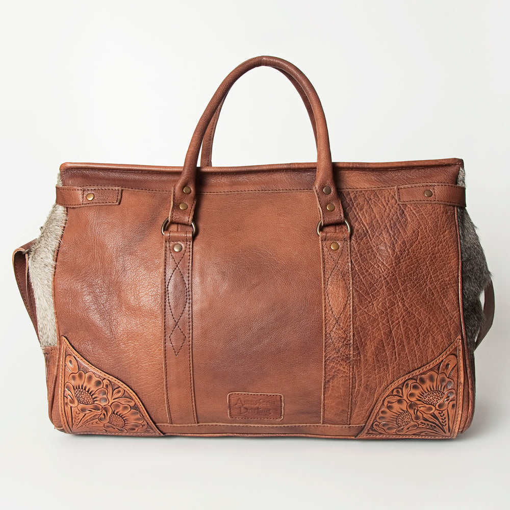 American Darling Hand-Tooled Saddle Blanket Genuine Leather Duffel Bag