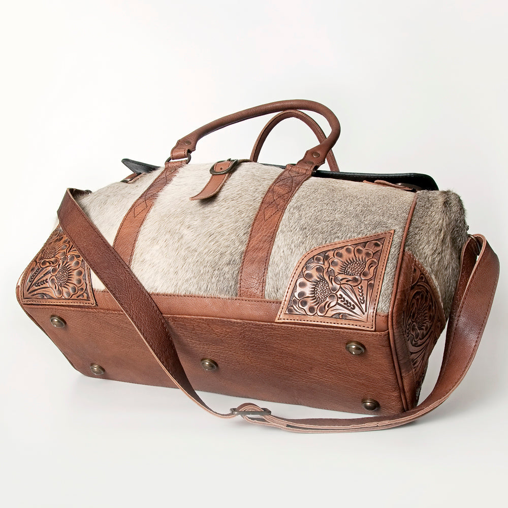 American Darling Hand-Tooled Saddle Blanket Genuine Leather Duffel Bag