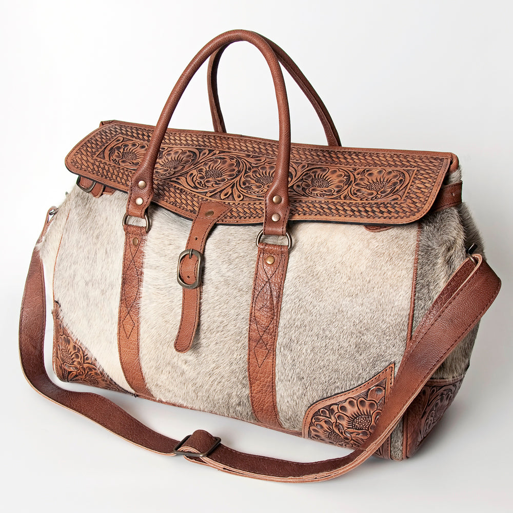 American Darling Hand-Tooled Saddle Blanket Genuine Leather Duffel Bag