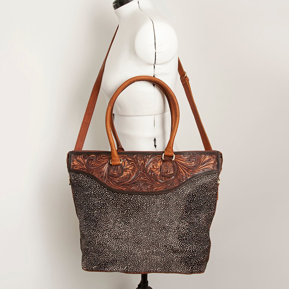 American Darling Tote Hand Tooled Hair-On Genuine Leather