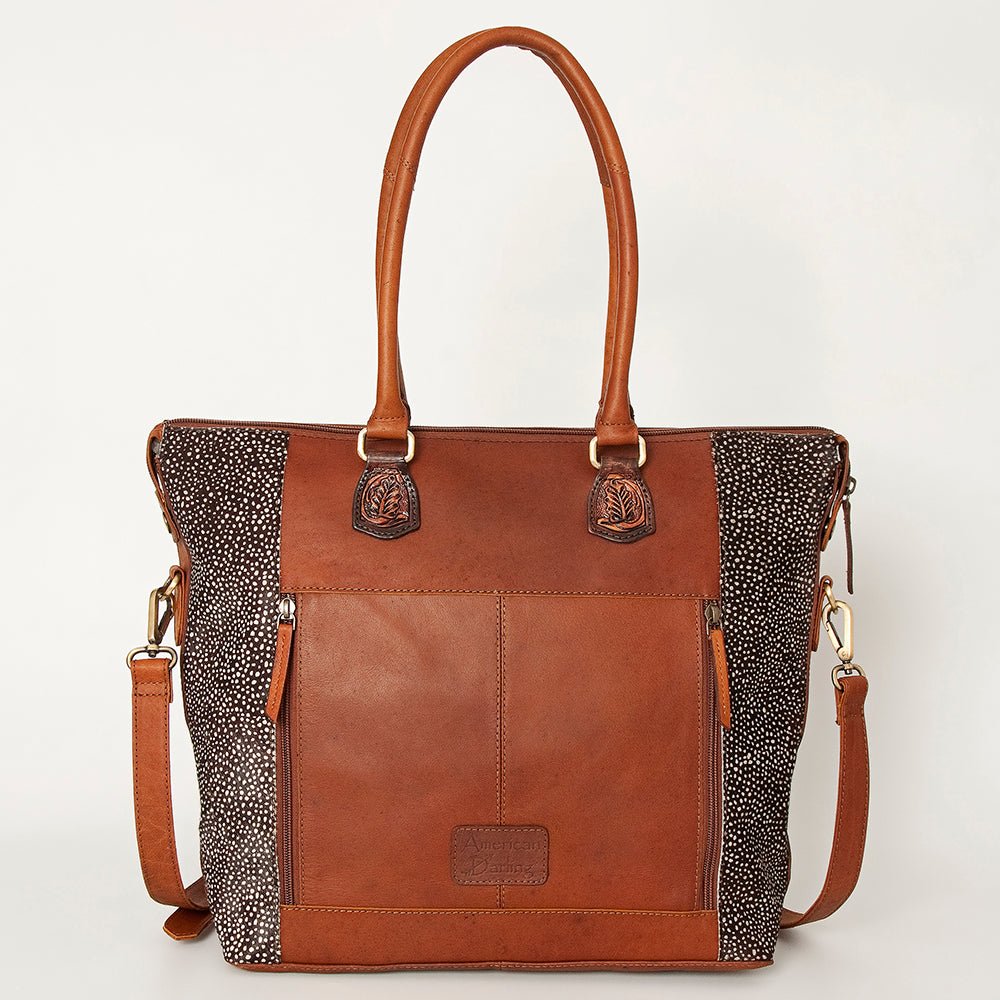 American Darling Tote Hand Tooled Hair-On Genuine Leather