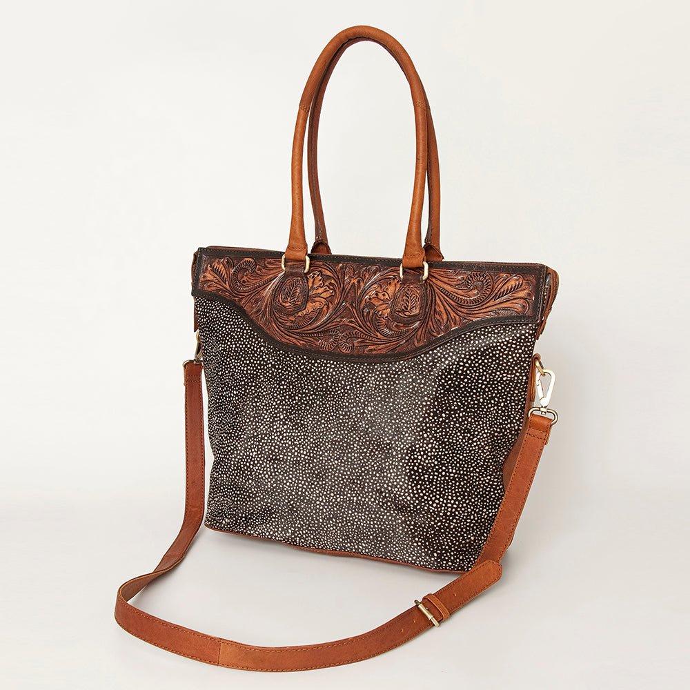 American Darling Tote Hand Tooled Hair-On Genuine Leather