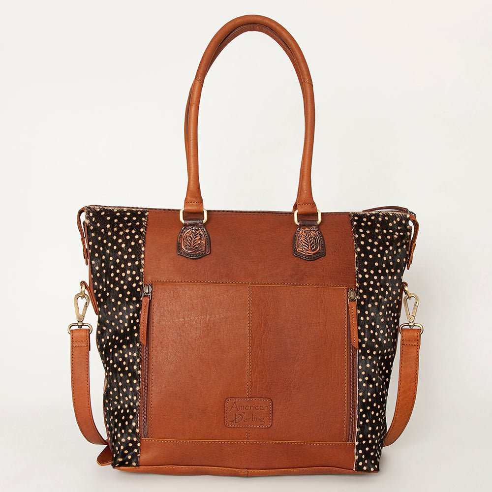 American Darling Tote Hand Tooled Hair-On Genuine Leather