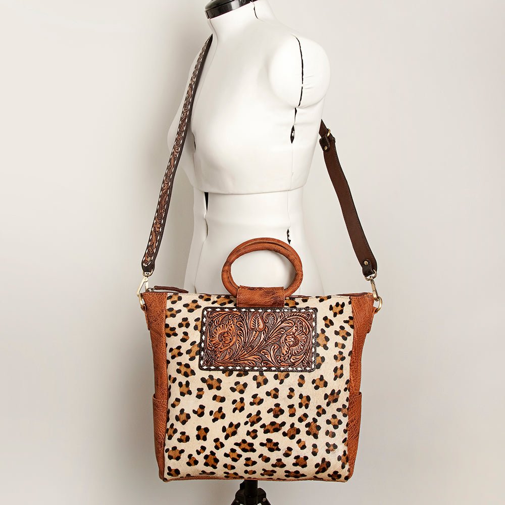 American Darling Tote Hand Tooled Hair-On Genuine Leather