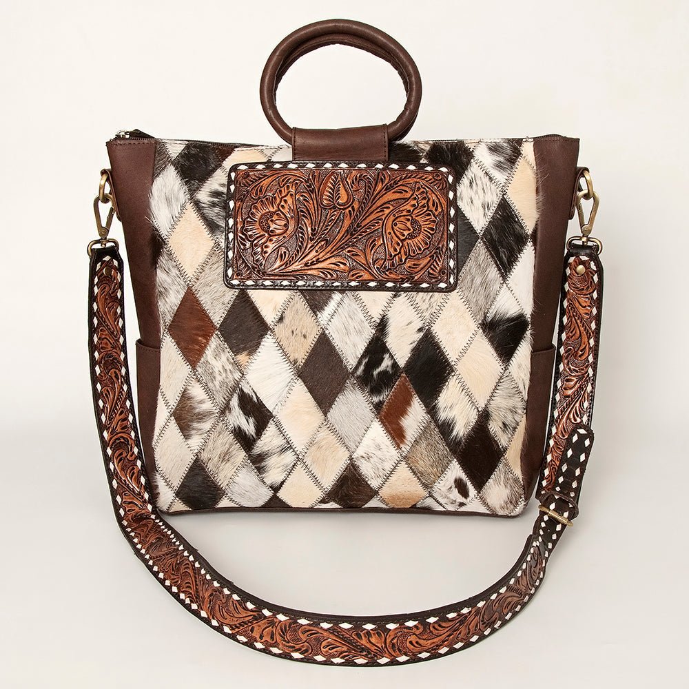 American Darling Tote Hand Tooled Hair-On Genuine Leather