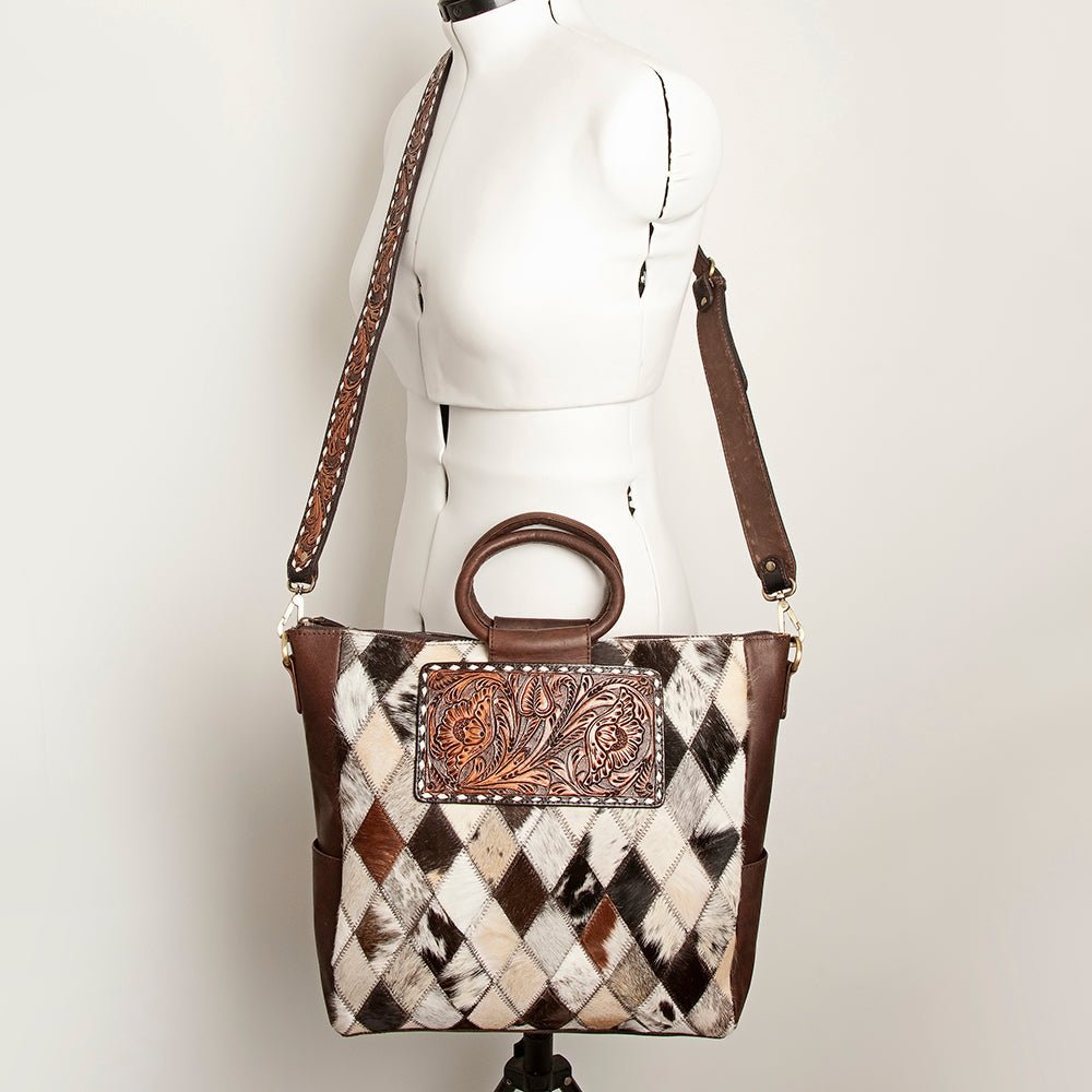 American Darling Tote Hand Tooled Hair-On Genuine Leather