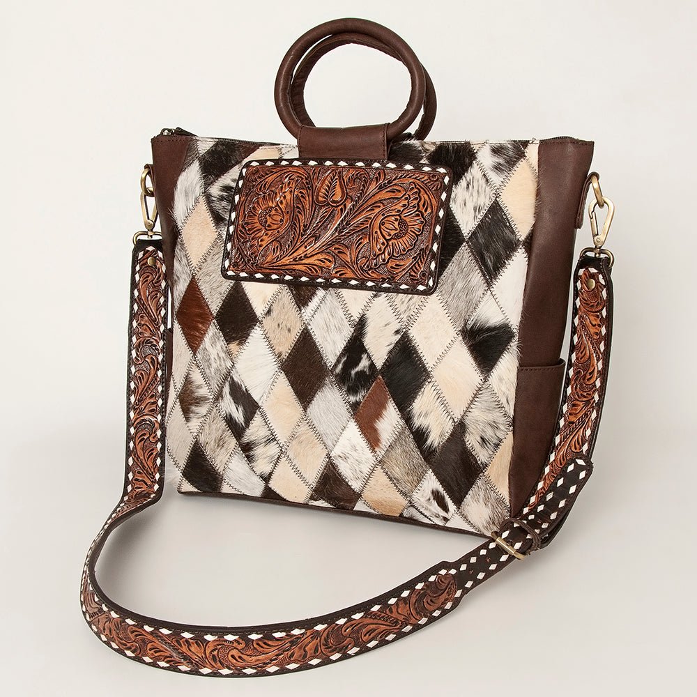 American Darling Tote Hand Tooled Hair-On Genuine Leather
