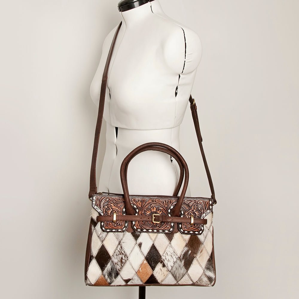 American Darling Tote Hand Tooled Hair-On Genuine Leather