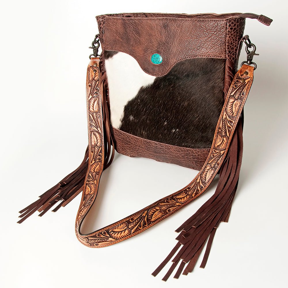 American Darling Large Crossbody Hand Tooled Hair-On Genuine Leather