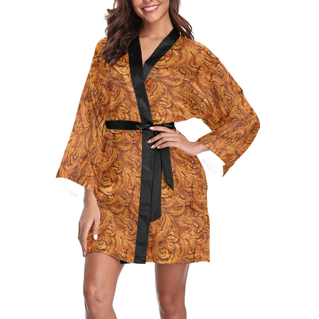 Baha Ranch Tooled Leather Print Women's Lounge Kimono Robe by Baha Ranch Western Wear