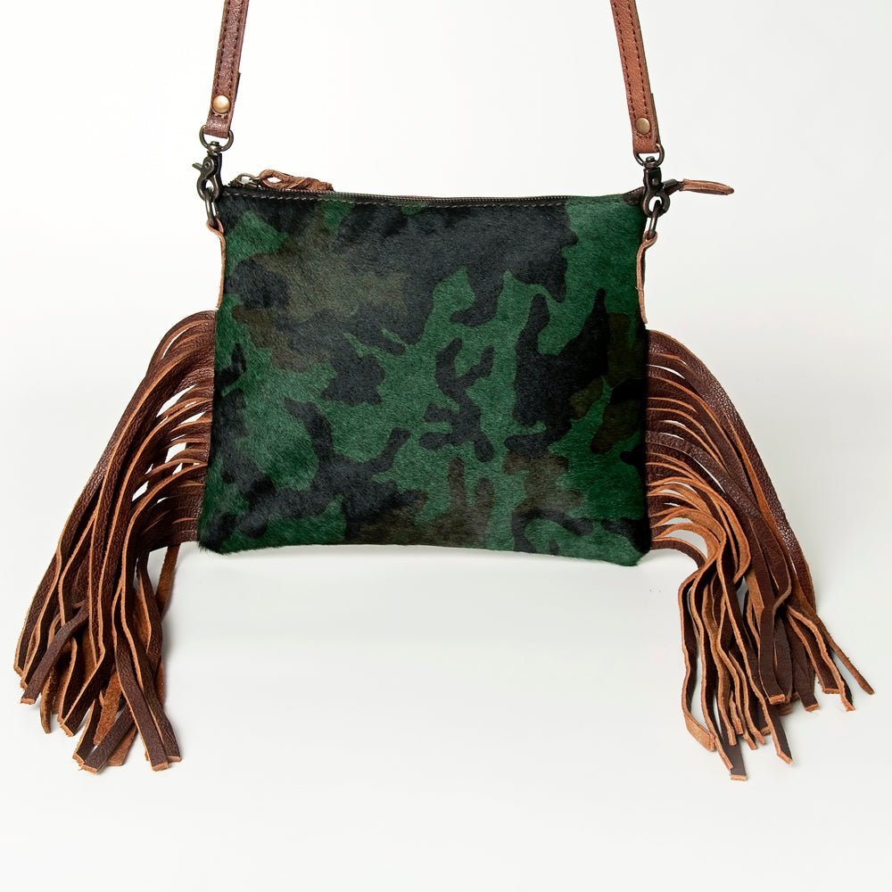 American Darling Western Small Crossbody Bag – Genuine Hair-On Cowhide Leather with Fringes, Adjustable Strap, Handcrafted in Texas