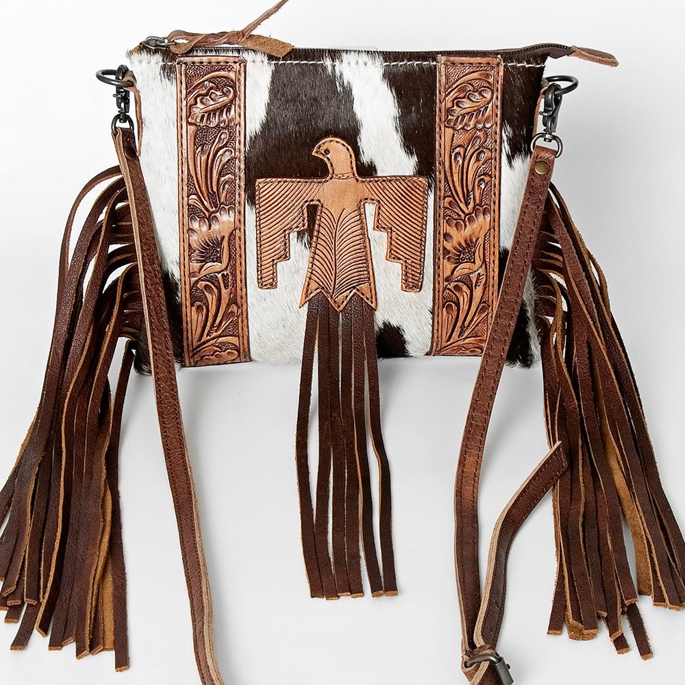 American Darling Western Small Crossbody Bag – Genuine Hair-On Cowhide Leather with Fringes, Adjustable Strap, Handcrafted in Texas