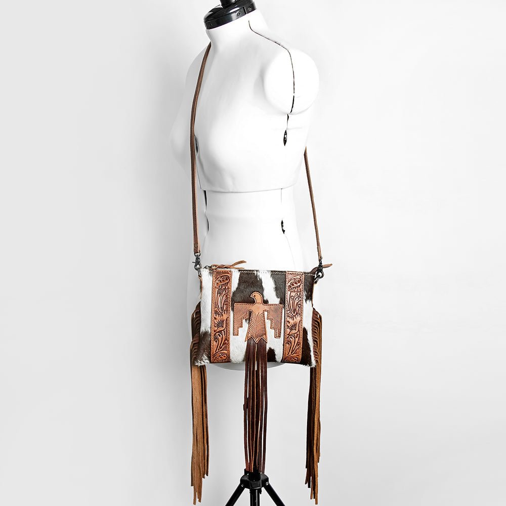 American Darling Western Small Crossbody Bag – Genuine Hair-On Cowhide Leather with Fringes, Adjustable Strap, Handcrafted in Texas