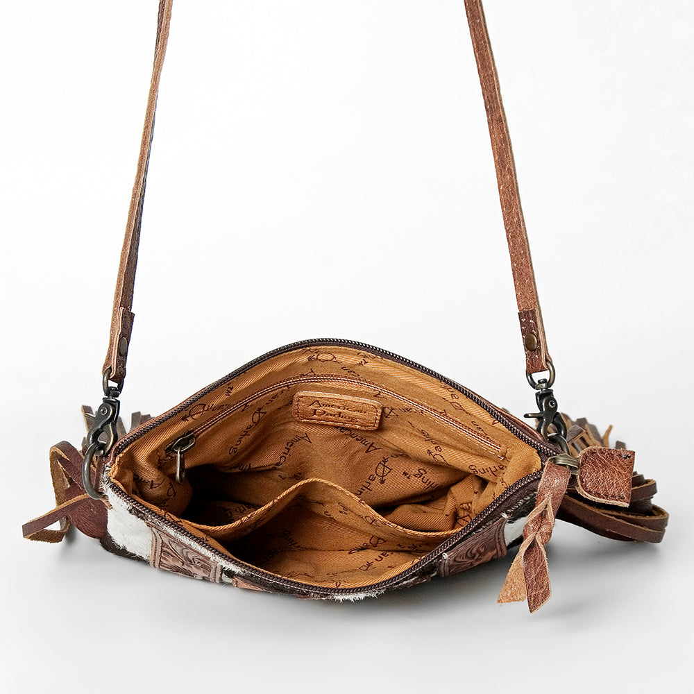 American Darling Western Small Crossbody Bag – Genuine Hair-On Cowhide Leather with Fringes, Adjustable Strap, Handcrafted in Texas