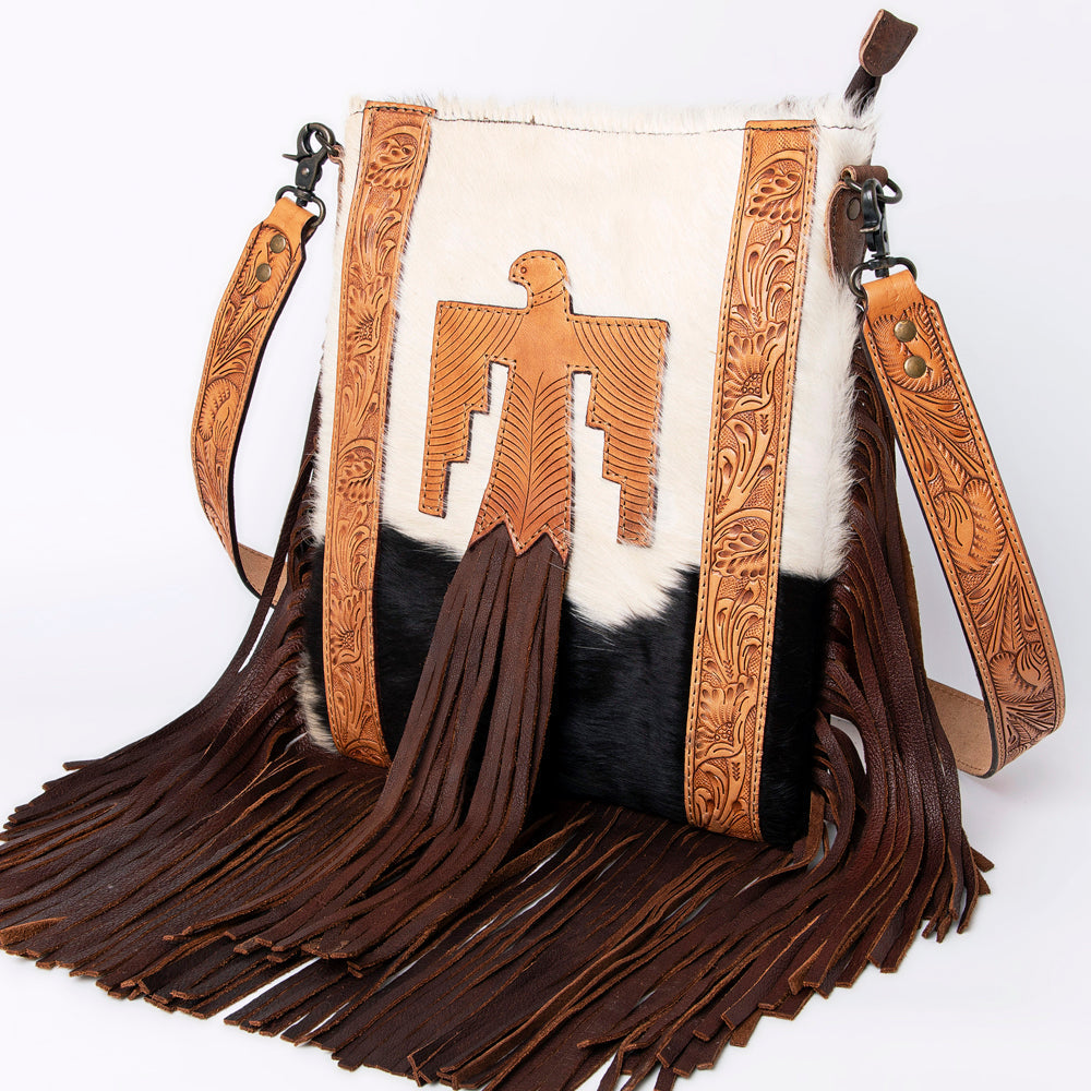 American Darling Messenger Hand Tooled Hair On Genuine Leather Western Women Bag Handbag Purse | Cute