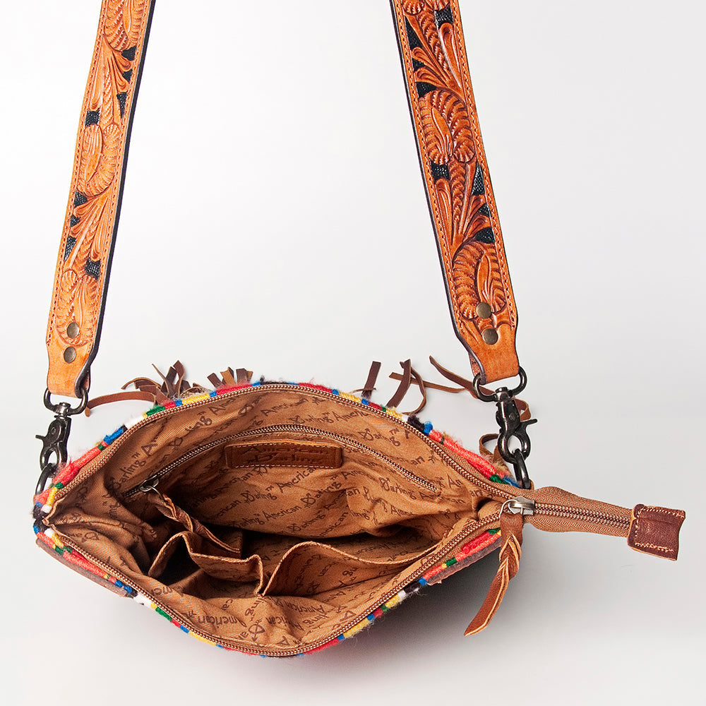 American Darling Crossbody Hand Tooled Hair-on Genuine Leather