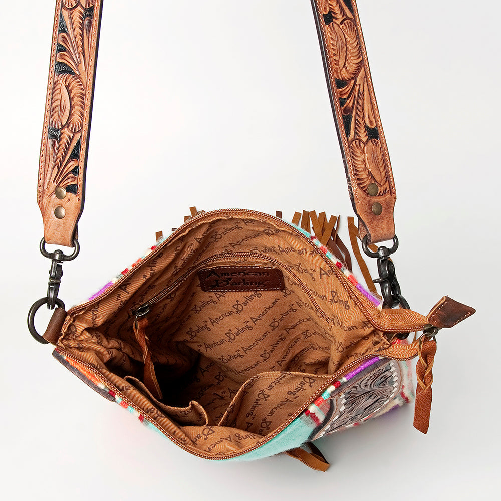 American Darling Crossbody Hand Tooled Hair-on Genuine Leather