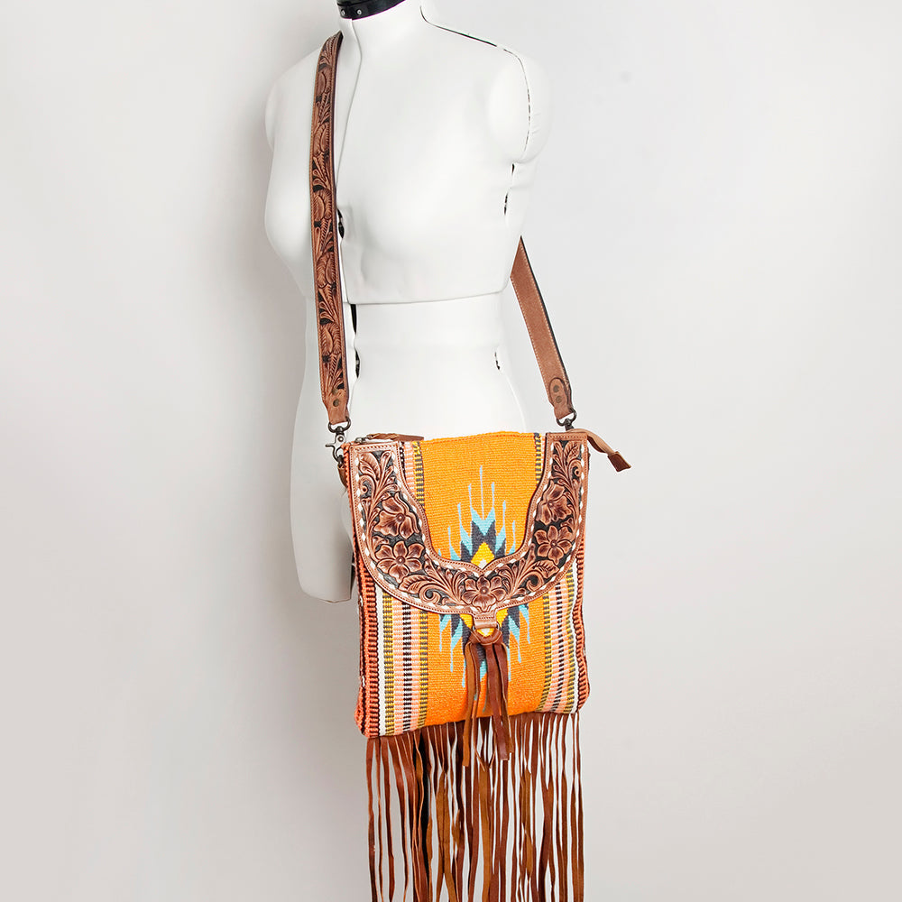 American Darling Crossbody Hand Tooled Hair-on Genuine Leather