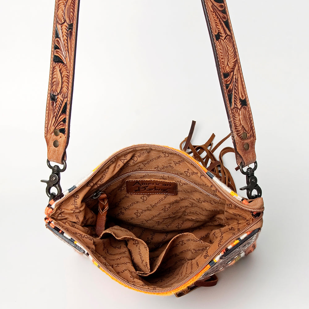 American Darling Crossbody Hand Tooled Hair-on Genuine Leather