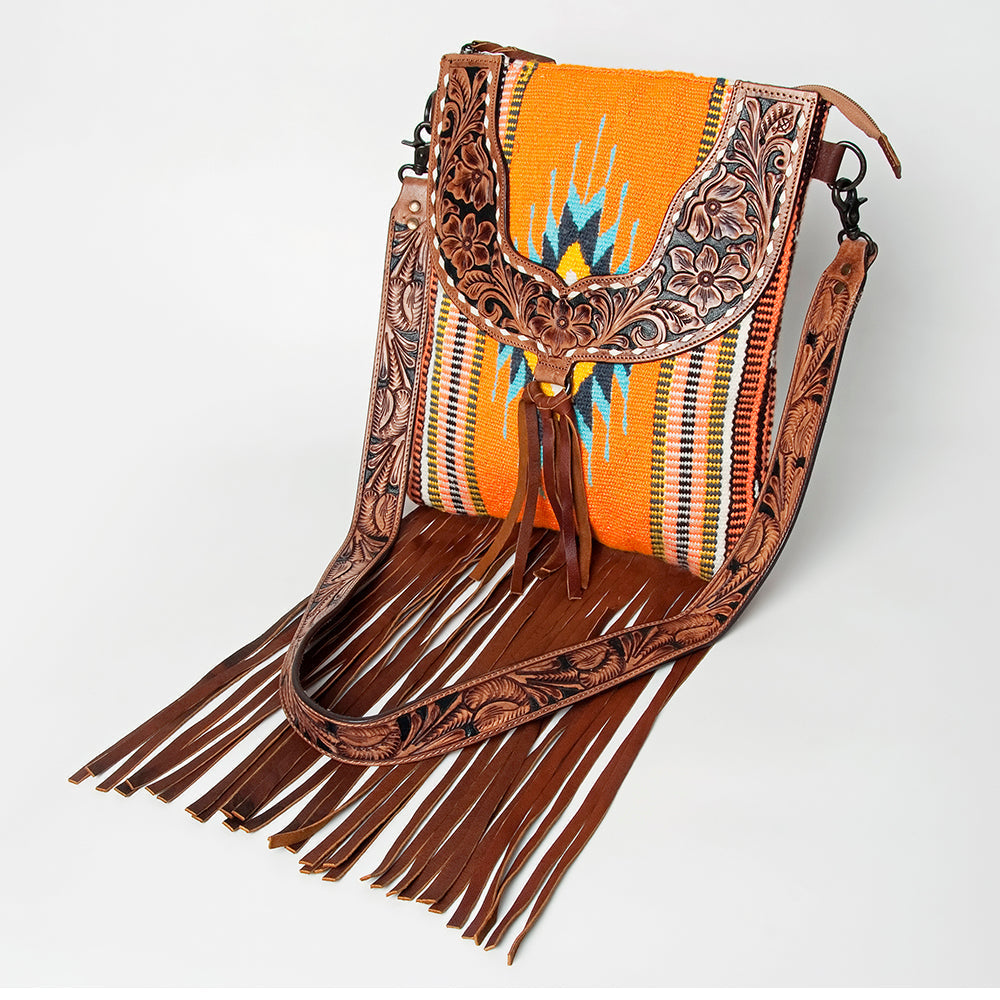 American Darling Crossbody Hand Tooled Hair-on Genuine Leather