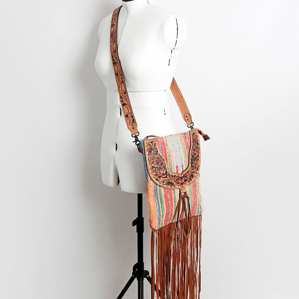 American Darling Crossbody Hand Tooled Hair-on Genuine Leather