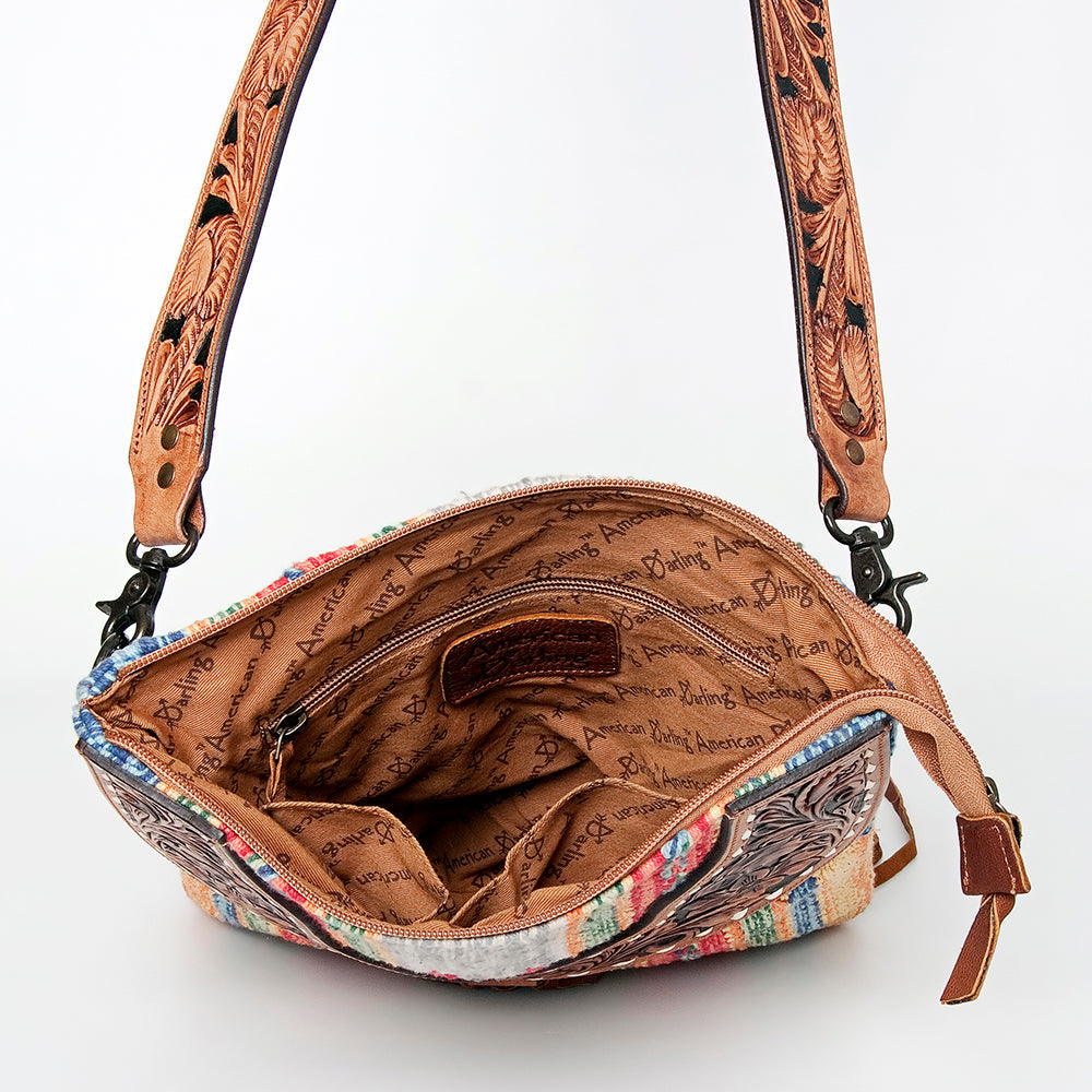 American Darling Crossbody Hand Tooled Hair-on Genuine Leather